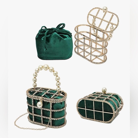 Elegant Pearl-Embellished Green Handbag 💚💚 - Picture 6 of 15
